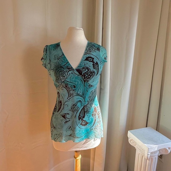 Elegant Paisley V-Neck Top - Teal - Picture 1 of 3